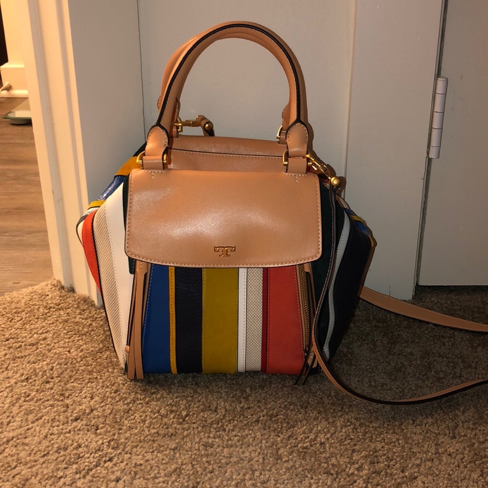 Tory Burch Balloon Stripe Half Moon Leather Purse